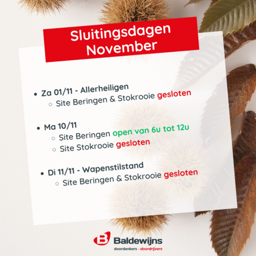 Sluitingsdagen Centrale Baldewijns November 2025