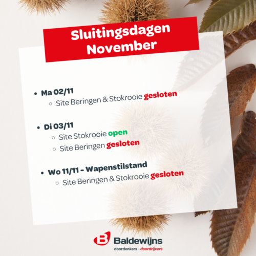 Baldewijns sluitingsdagen november 2026